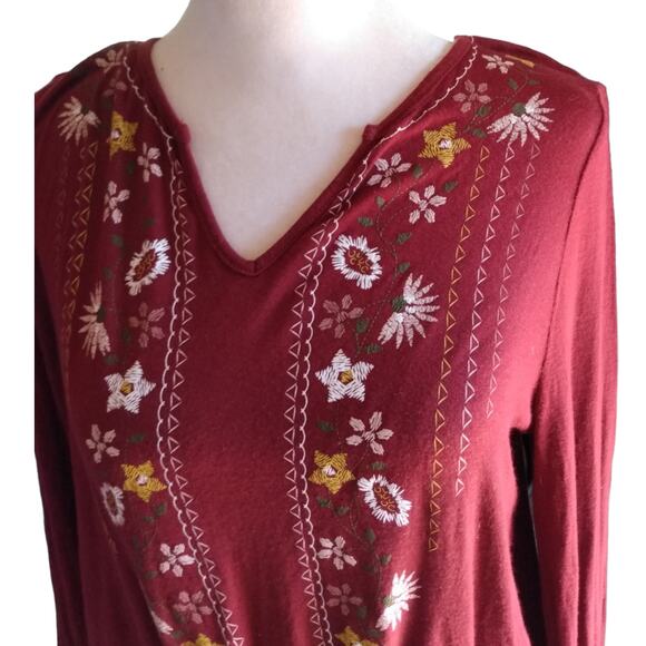 Boho Red Embroidered Peasant Crop Top Women’s S Festival Cottagecore Long Sleeve - Picture 3 of 10